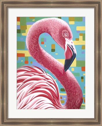 Framed Fabulous Flamingos I Print