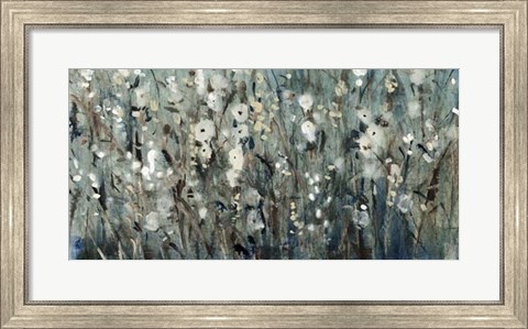 Framed White Blooms with Navy I Print