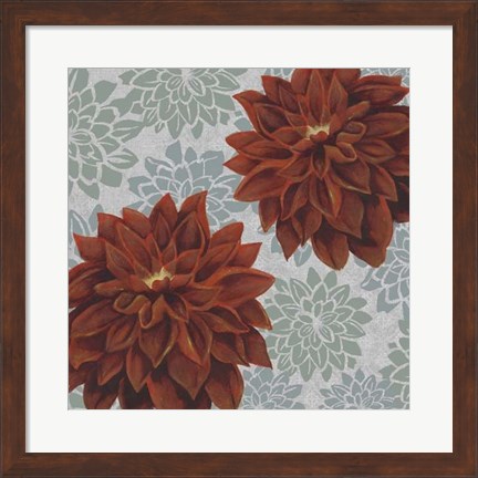 Framed Woodblock Dahlias I Print