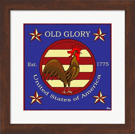 Framed Rooster Old Glory Print