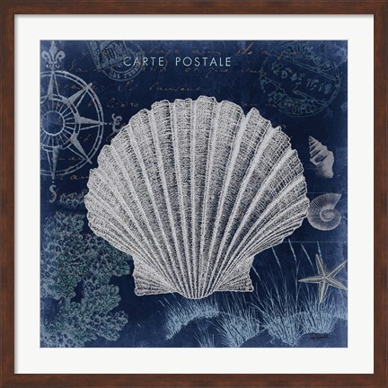 Framed Seaside Postcard Navy I Print