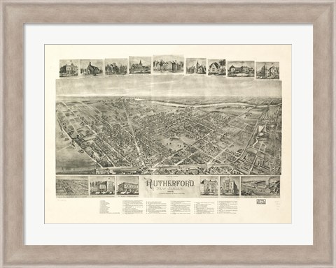 Framed Rutherford, NJ Vintage Map, 1904 Print