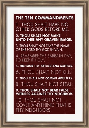 Framed Ten Commandments - Red Grunge Print