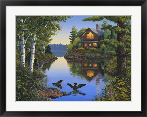 Framed Lake Cabin Print