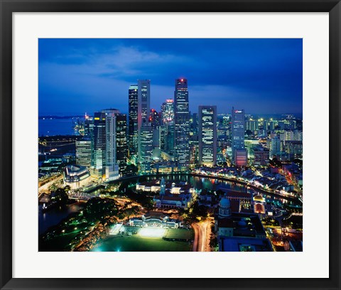 Framed Aerial View of Singapore at Night Print