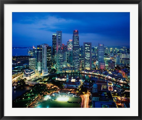 Framed Aerial View of Singapore at Night Print