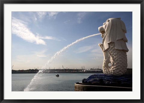 Framed Singapore Merlion statue in the Merlion Park Print