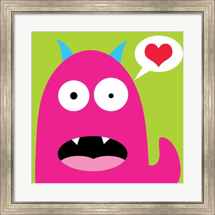 Framed Pink Monster- Green Print