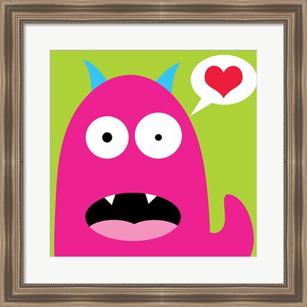 Framed Pink Monster- Green Print