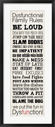 Framed Dysfunctional Family Rules 1 Print