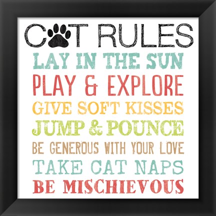 Framed Cat Rules Print