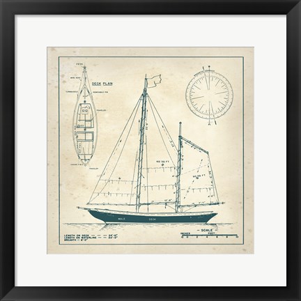 Framed Nautical Blueprint III Print