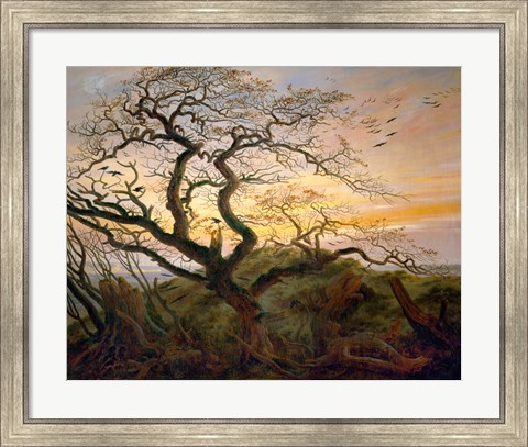 Framed Tree with Ravens and Prehistoric Tumulus on the Baltic Coast Print