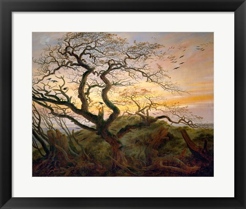 Framed Tree with Ravens and Prehistoric Tumulus on the Baltic Coast Print