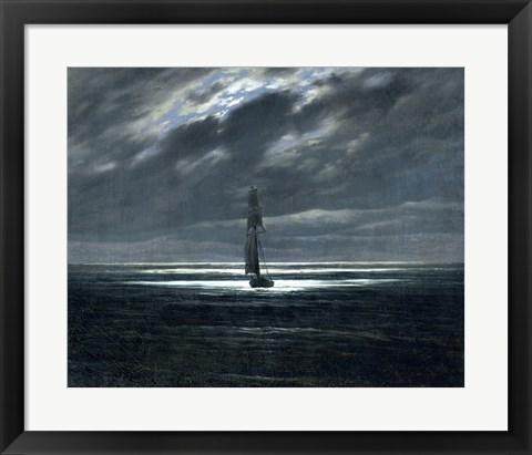 Framed Sea-Piece by Moonlight Print