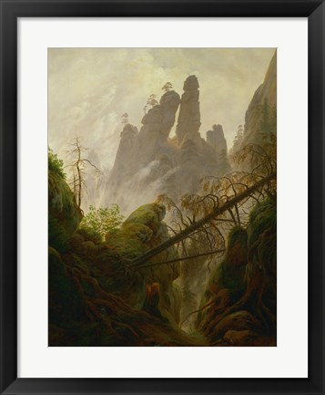 Framed Mountain Landscape (Felsenlandschaft im Elbsandsteingebirge), c 1822-1823 Print