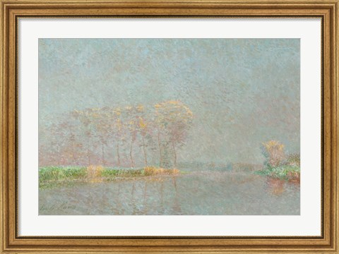 Framed Fog on the River Lys Canvas Print