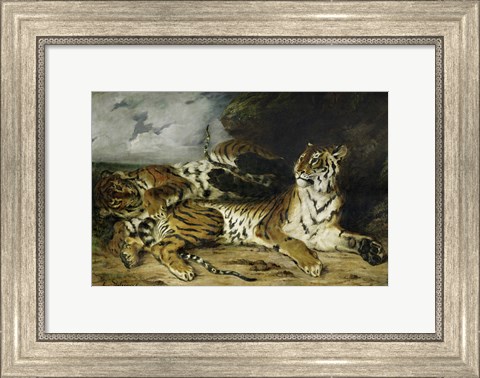 Framed Young Tiger Playing with its Mother, 1830 Print