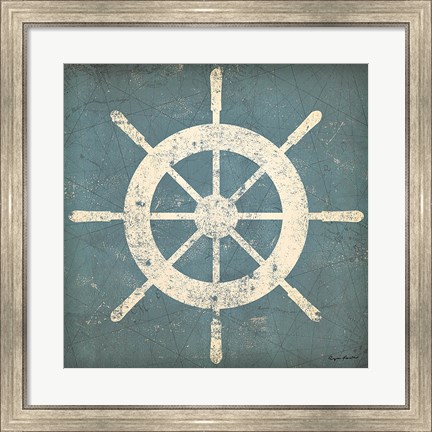 Framed Nautical Shipwheel Blue Print