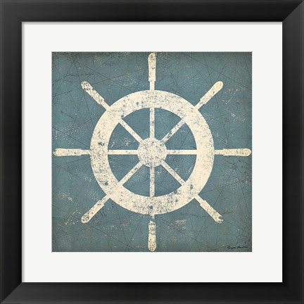 Framed Nautical Shipwheel Blue Print