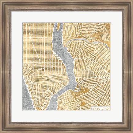 Framed Gilded New York  Map Print