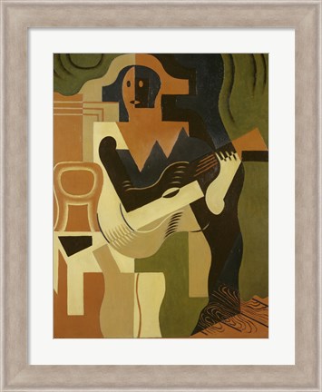 Framed Harlequin with Guitar, 1919 Print