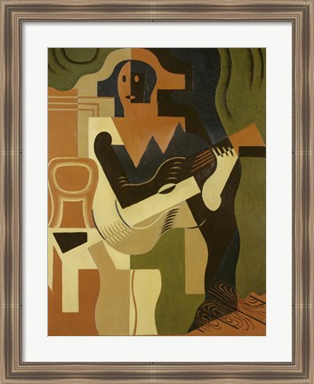 Framed Harlequin with Guitar, 1919 Print