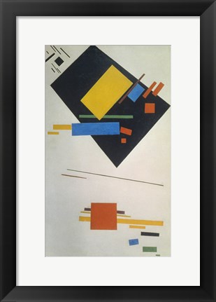 Framed Suprematist painting (with black trapezium and red square), 1915 Print