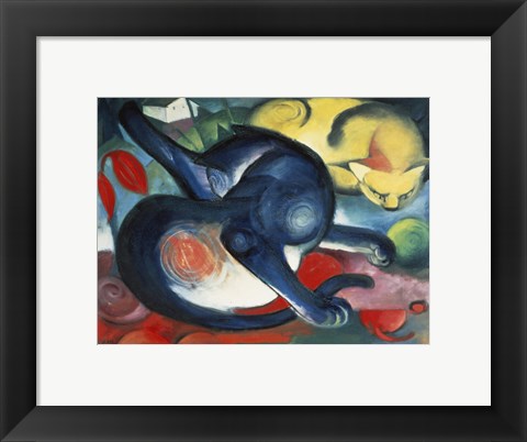 Framed Two Cats, Blue and Yellow, 1912 Print