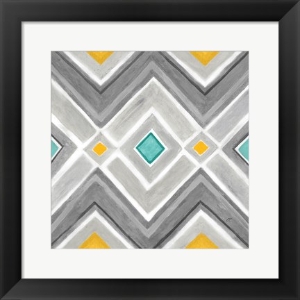 Framed Chevron Tile Black/White I Print