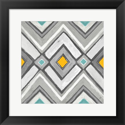 Framed Chevron Tile Black/White II Print