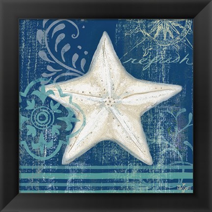 Framed Navy Blue Spa Shells IV Print