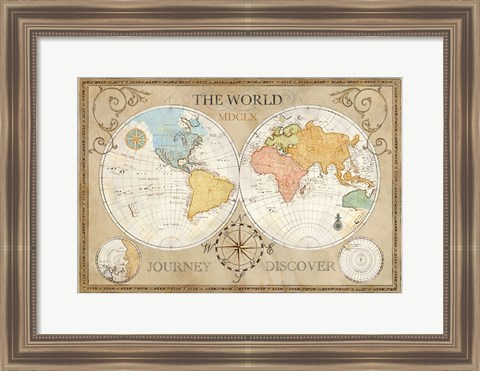 Framed Old World Journey Map Cream Print