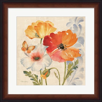 Framed Watercolor Poppies Multi II Print