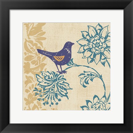 Framed Blue Indigo Bird I Print