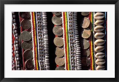 Framed Traditional Akha fabric and clothing displayed as a souvenir, Burma Print