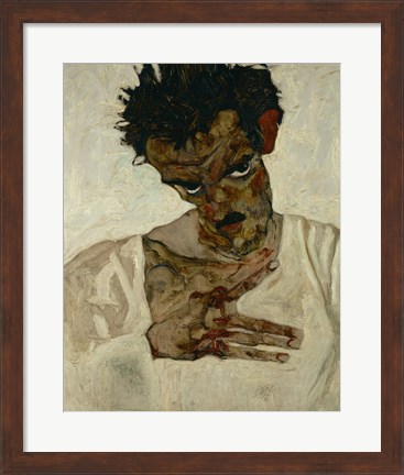 Framed Egon Schiele  Self-Portrait With Bent Head, 1912 Print