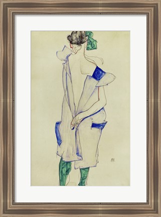 Framed Standing Girl In Blue Dress And Green Stockings, 1913 Print