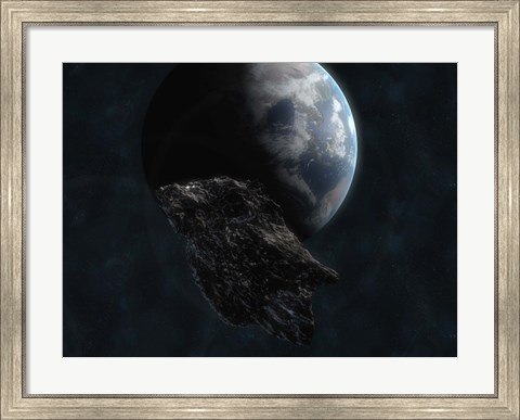 Framed Asteroid in Front of Earth Print