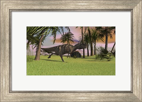 Framed Ceratosaurus Running Across a Field Print