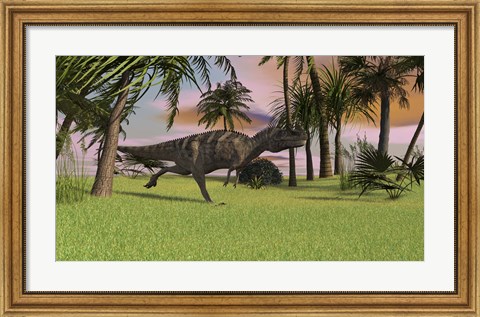 Framed Ceratosaurus Running Across a Field Print