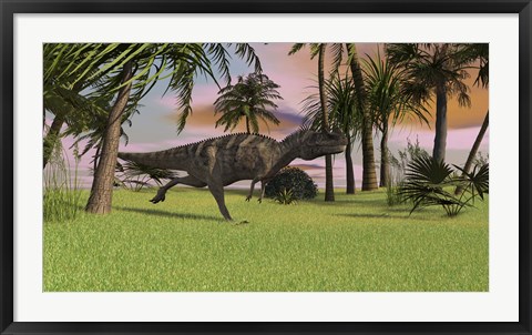 Framed Ceratosaurus Running Across a Field Print