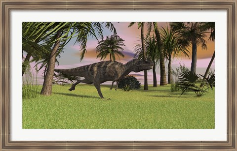 Framed Ceratosaurus Running Across a Field Print