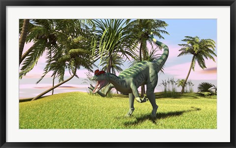 Framed Dilophosaurus Hunting in a Field Print