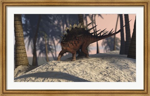 Framed Kentrosaurus Roaming in the Tropics Print