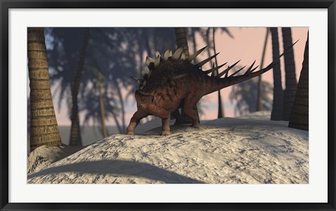 Framed Kentrosaurus Roaming in the Tropics Print