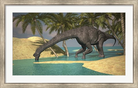 Framed Large Brachiosaurus Drinking Water Print