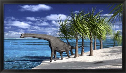 Framed Large Brachiosaurus on the Shoreline Print