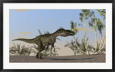 Framed Monolophosaurus Walking in Desert Print