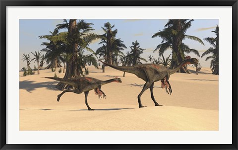 Framed Two Gigantoraptors in Desert Landscape Print